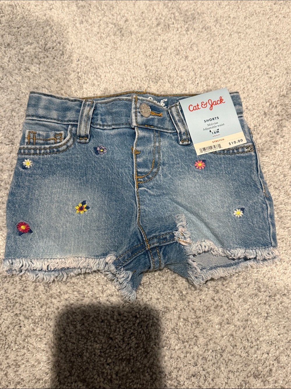 Cat & Jack Light Blue Denim Shorts with Embroidered Daisies